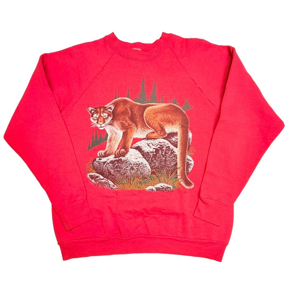 Vintage 90s Fruit of the Loom Cougar Puma Wildlife Sweatshirt USA Made Large